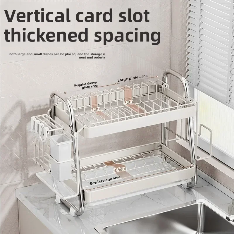 Kitchen Bowl Rack Drain Rack Stainless Steel Tableware Plate Storage Shelf Milk White Household Multifunctional Countertop