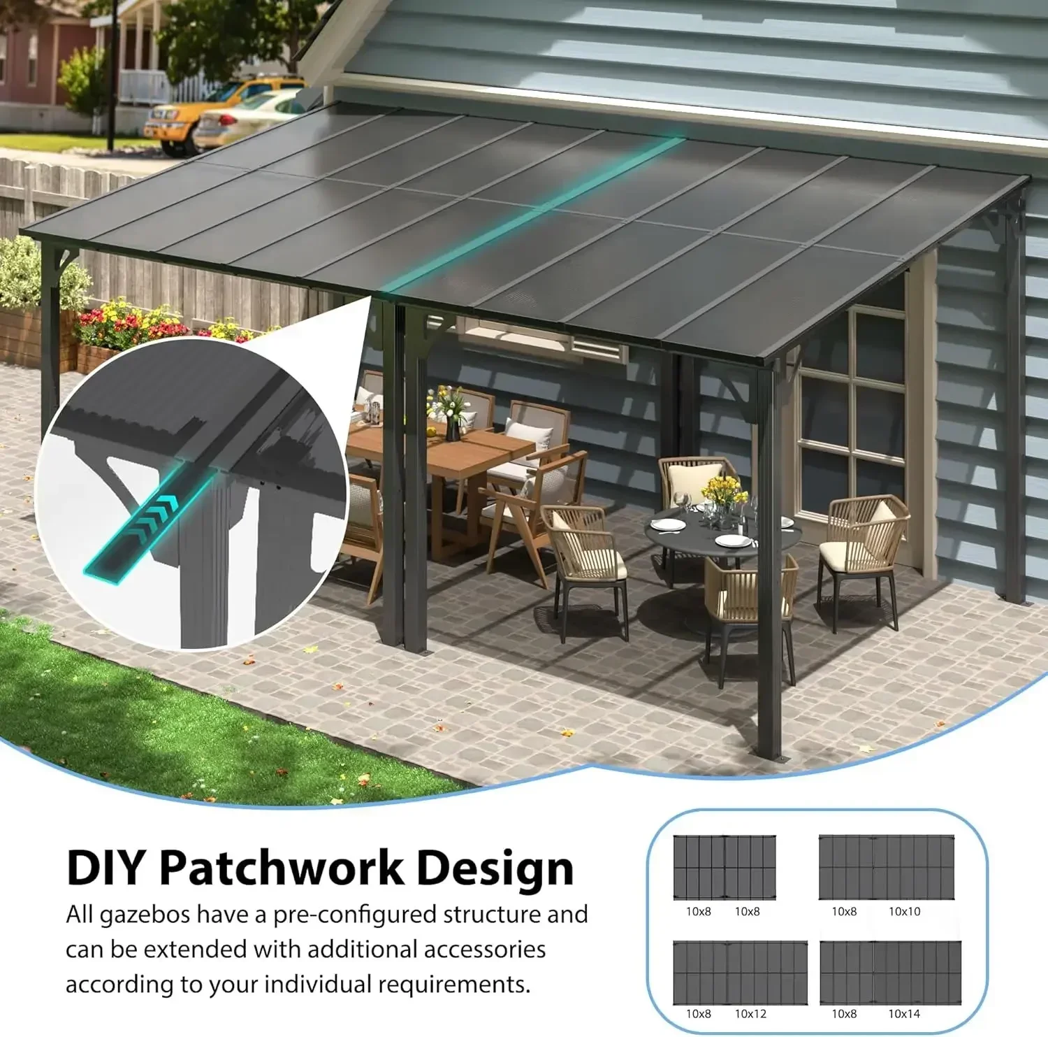 

Hot sales10x8 FT Gazebo Pergola Awnings for Patio with Hardtop Gazebos on Clearance Patio Covers for Shade and Rain
