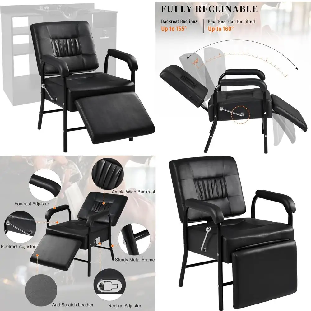 كرسي صالون قابل للتعديل مع مسند للقدمين لمصففي الشعر، 90-150 ° معدات مقعد الحلاقة المنجدة بالجلد المائل #1