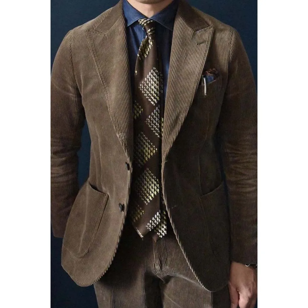 

Men's Corduroy Casual Suit Set Brown Single-breasted Elegant and Fashionable Two-piece Set Comfortable Commuting Suit Pant Sets