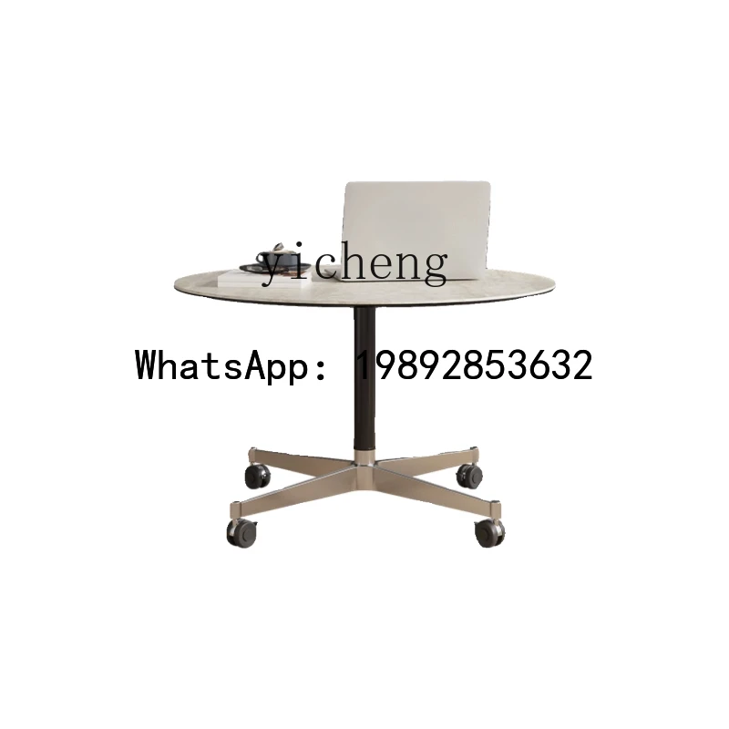 retro travertine rock slab coffee table small apartment liftable multi-functional small round table medieval coffee table