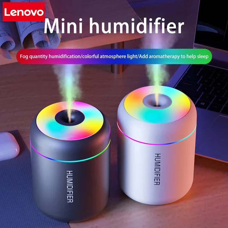 Lenovo Mini Car Air Humidifier USB Electric Aroma Diffuser Essential Oil Purifier Aromatherapy Mist Maker Lights For Car Home