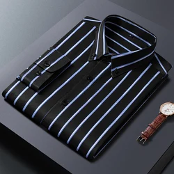 2024 Summer M-5XLMen's Shirt Long Sleeve Slim Fit Stripe Business Gentlemen's Inner Layer Shirt Non Iron Wrinkle Resistant Shirt