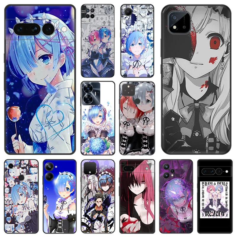 Matte Phone Case for Pixel 8 8a 7 7a 6 6a Moto Edge 20 30 40Pro OneFusion G200 Re ZERO Ram Rem In Another World Soft Black Cover