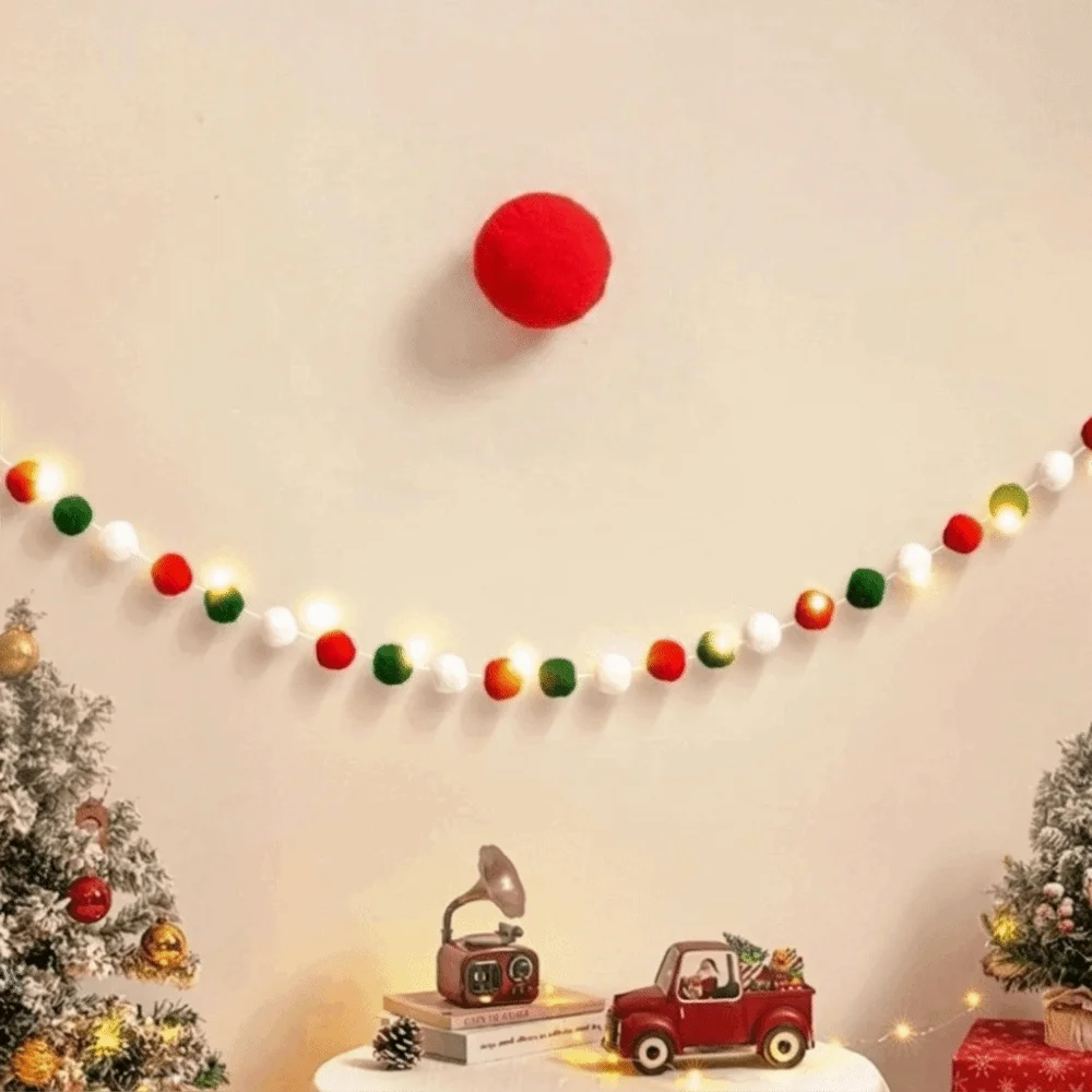 Decor Supplies LED Light String Luminous Christmas Banner Felt Material Handmade Garland Polyester DIY Pull Flag Themed Party