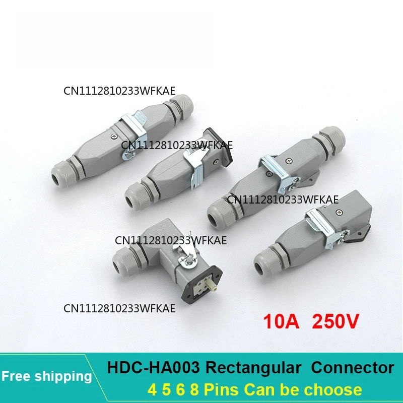 Industrial HDC-HA Heavy Duty Connector 10A 250V IP65 Waterproof Aviation Plug Socket 4Core(3+1)/5(4 +1)/6(5+1)/8Core (7+1)Pins
