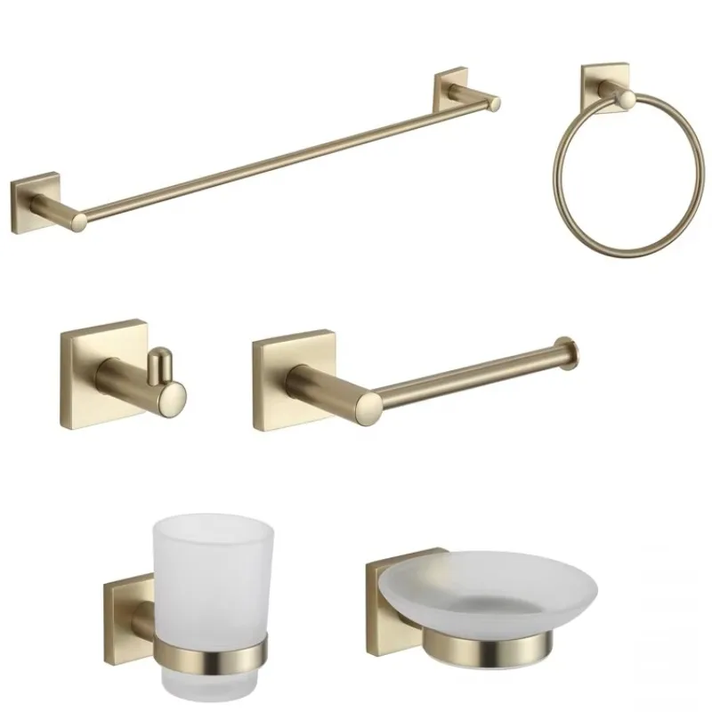 

Square design bathroom sanitary wall-mounted black zinc alloy 6-piece bathroom accessories hardware set