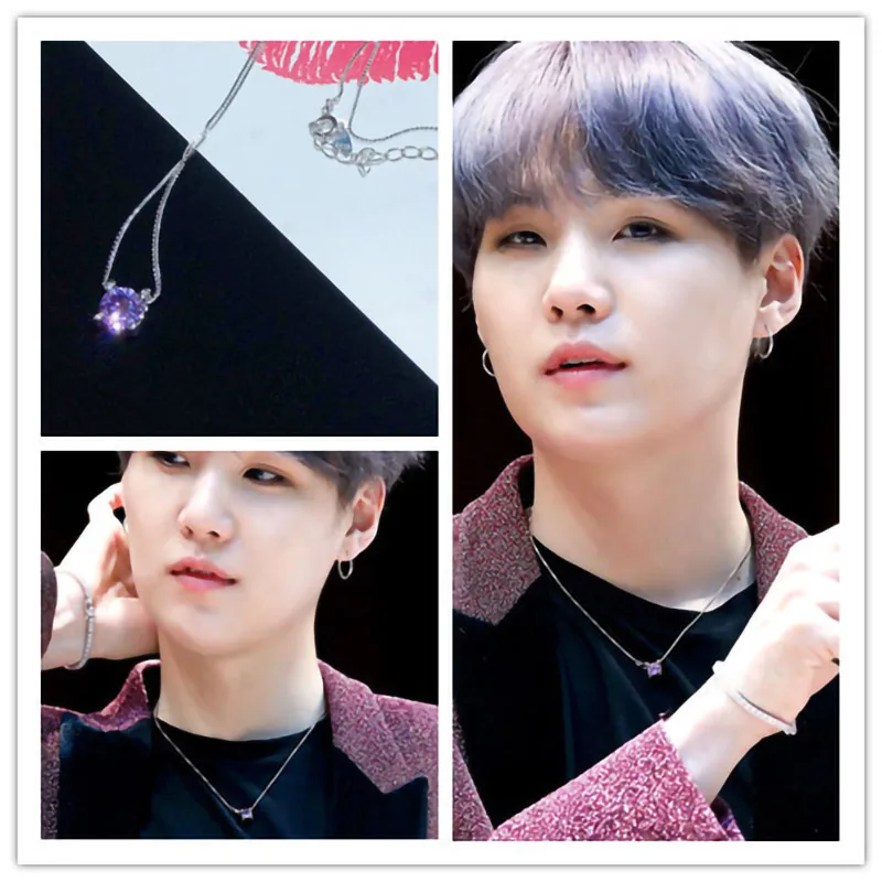 

Inlaid Cow Horn Four Claws Purple Zirconia Necklace Short Collarbone Korean Fashion Pendant Kpop SUGA Same