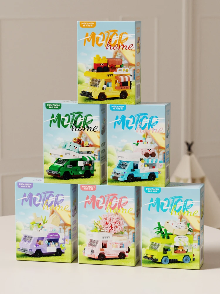 Nieuwe schattige huisdier-schommelwagen creatieve interessante voedsel-reis-campingwagen bouwstenen speelgoed kinderautomodel display kerstcadeau - afbeelding 2