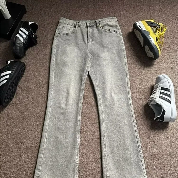 

Американские джинсовые джинсы в стиле ретро, мужские потертые утягивающие брюки Haome, элитные тонкие прямые расклешенные брюки с микро-расклешенной талией