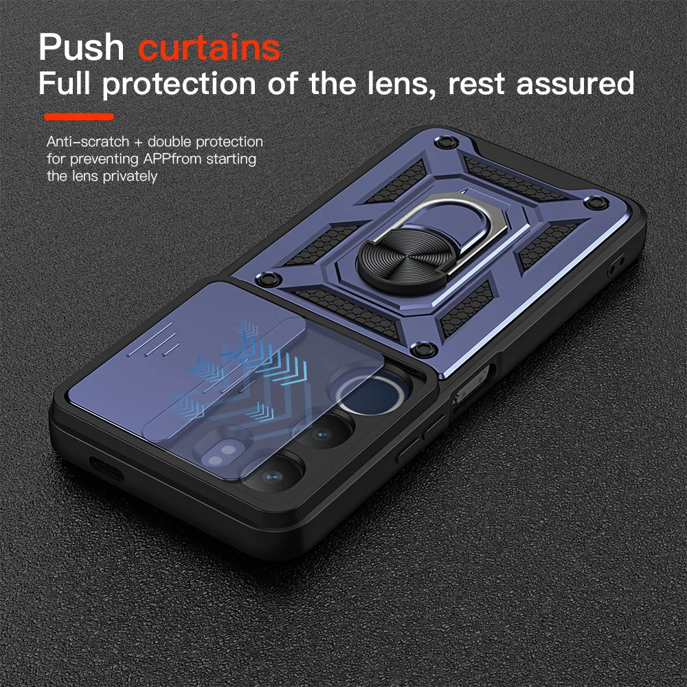 KEYSION Shockproof Case for VIVO V40 Lite V40 SE 80W Slide Camera Protection Ring Stand Phone Back Cover for VIVO Y200 5G Y19S