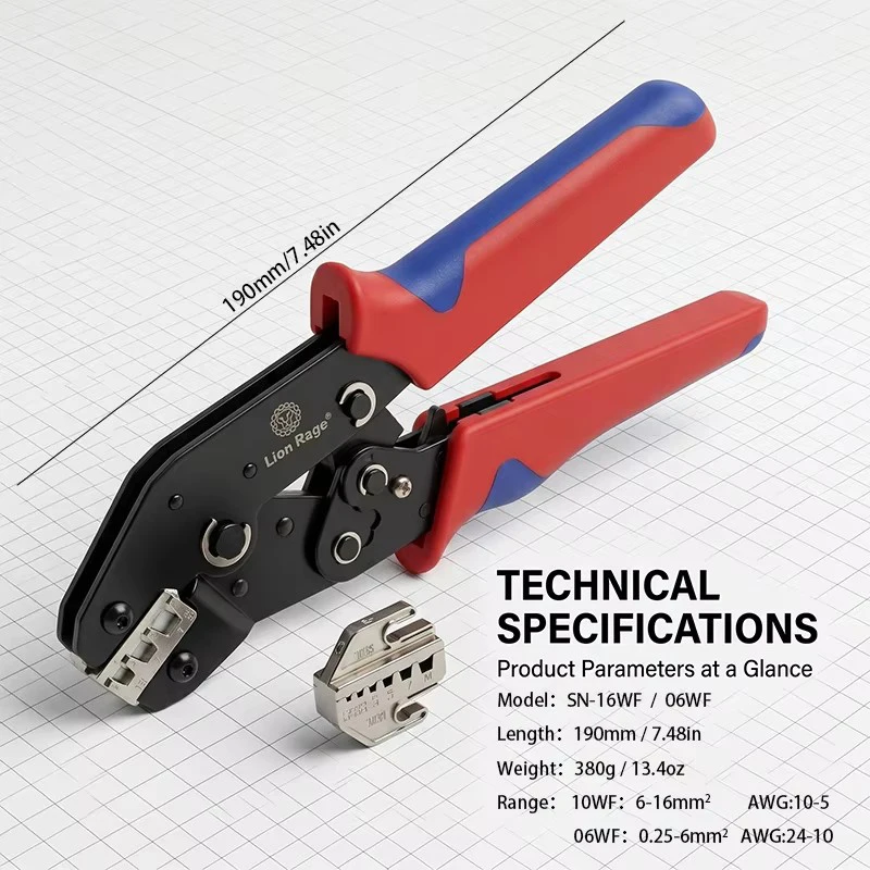 SN-16WF Ferrule-Crimpzange 6-16mm² (AWG10-5) Selbsteinstellbare Ratschenzange für Kabelendhülsen SN-06WF – Detail 1