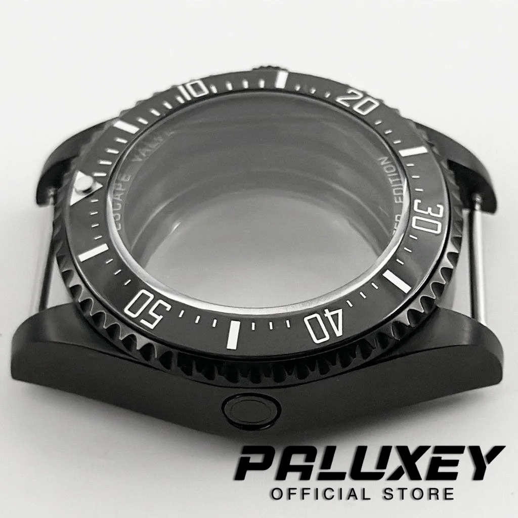 44mm Black SEA Homage Big Sapphire Crystal Watch Case Black Ceramic Bezel Fit NH35 NH36 4R35 4R36 NH34 NH38 NH39 NH70 Movement