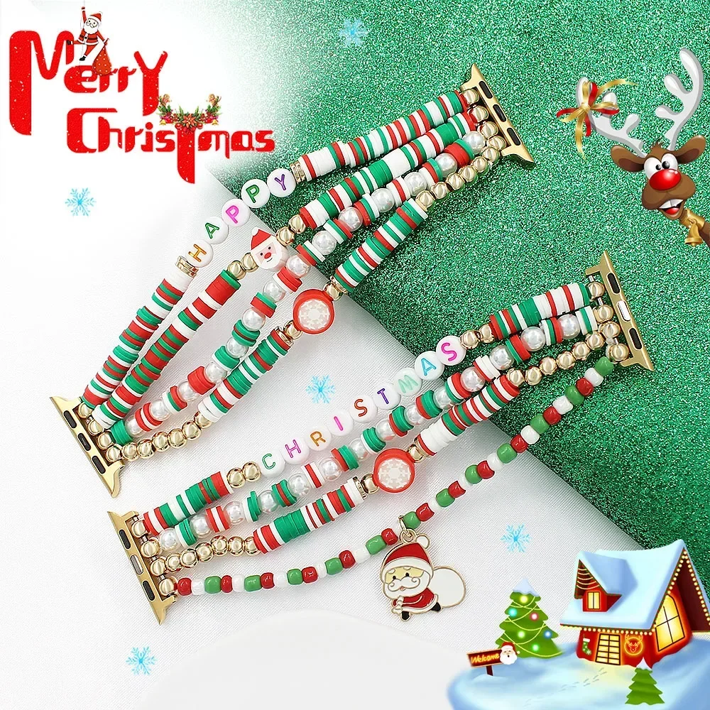 Christmas Element Beaded Strap for Apple Watch Band 46mm 42mm 44mm 49mm Women Bracelet for iWatch 10 9 8 7 6 SE Holiday Gifts