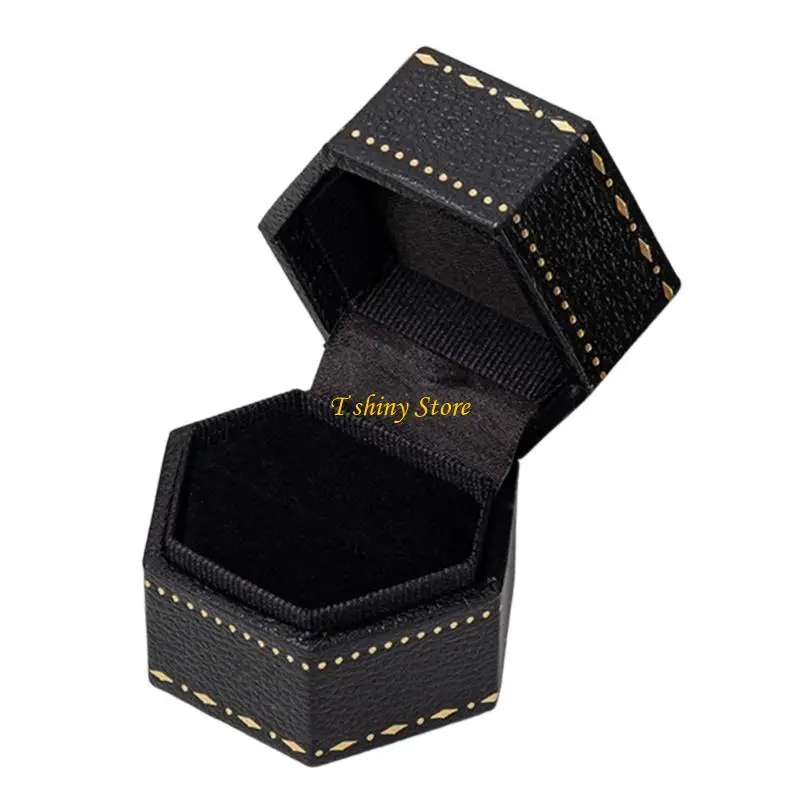 N58F Hexagonal Ring Presentation Box with Black Interior and Slot