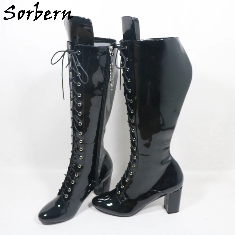 Sorbern Knee High Boots Women Custom Wide Calf Fit Block Heels Winter Style Cross Dresser Boot Unisex