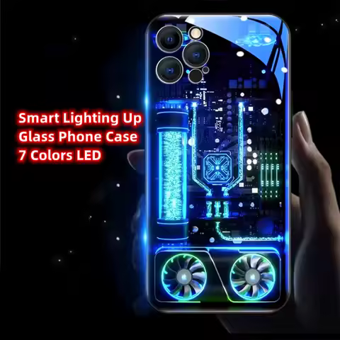 Luxury Mechanical Chassis Luminous Glass Phone Case LED Backlight Cover For Samsung S25 S24 S23 S22 S21 S20 FE Note Plus Ultra