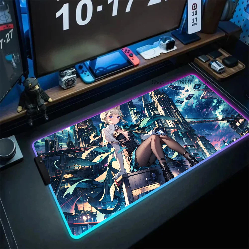 Lynette Genshin Impact Mousepad XXL RGB Gaming Mouse Pads HD Black Gamer Accessories Large LED