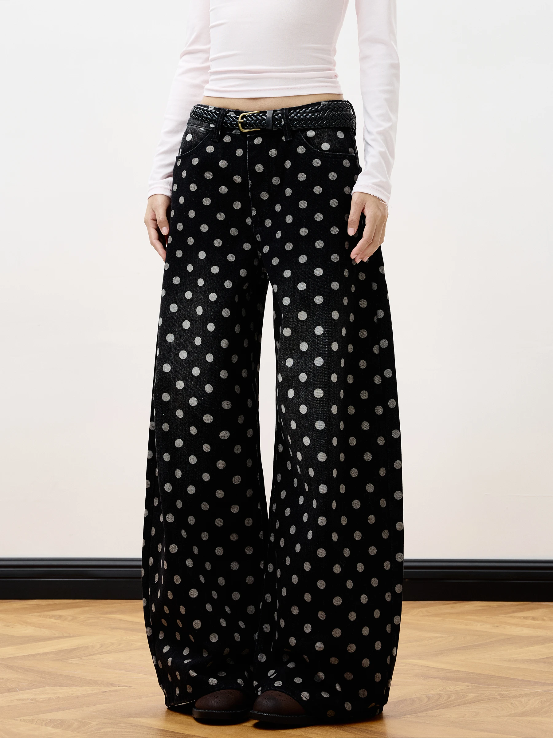 

Широкие джинсы в американском стиле ретро с ножом в горошек, свободный крой, универсальные повседневные женские модные джинсы прямого кроя, весна-осень-зима