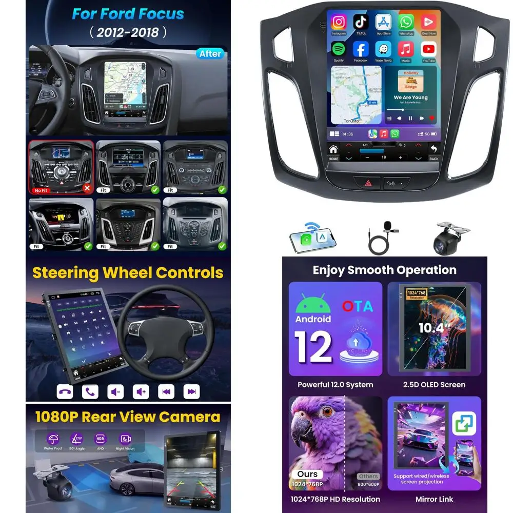 

Car Radio Stereo for Ford Focus 2012-2018: Upgrade 5G WiFi 10.4" T-Style 1024 * 768HD Touch Screen Replacement - CarPlay Andriod