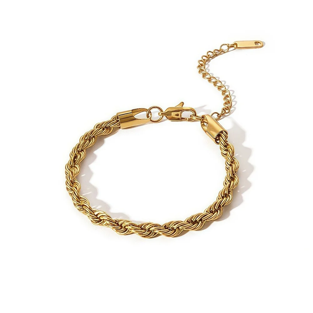 3MM Edelstahl Twist-Kettenarmband für Männer Hip-Hop Quadratknopf Titanstahl-Armband Retro Damen Schmuck Accessoires – Detail 5