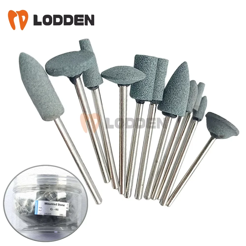 100pcs Dental Mounted Stone Grinder Gravel Bur 2.35mm Green Stone HP for Contour Ceramic Grind Polish Dental Material Drill Tool