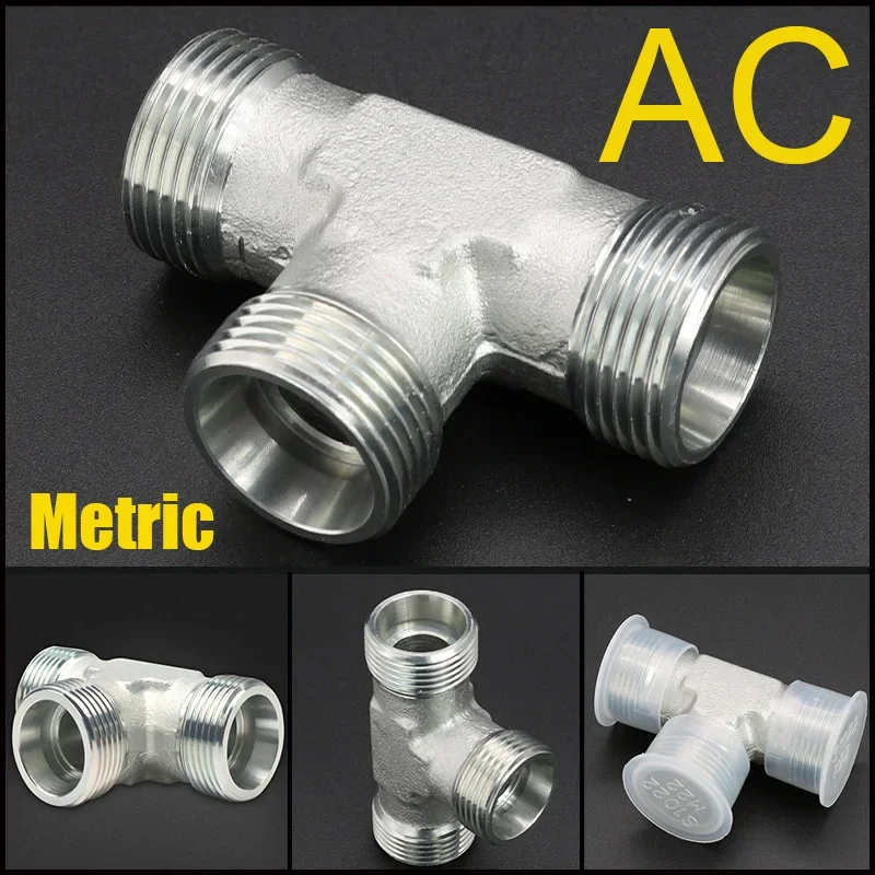 

Carbon Steel Ferrule Tee Oil Pipe Connector Fitting Hydraulic High-Pressure Transition Joint Metric External Thread M12~52mm