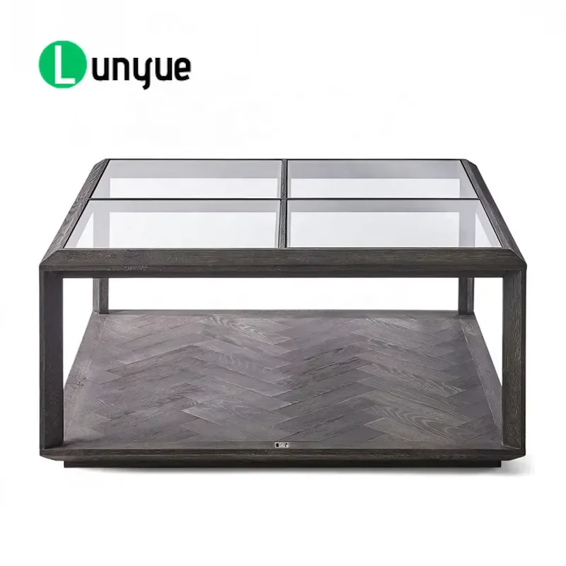Solid Wood Coffee Table with Glass Top Modern Central Table for Living Room Storage Furniture Durable Stylish Home Decor