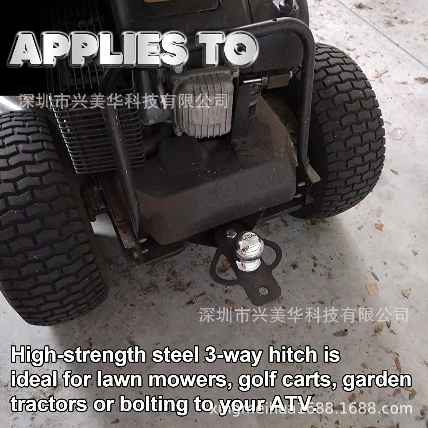 Three-way Trailer Hook Adapter for Tractor Golf Cart Lawn Mower Bolt Tow Ball Installation