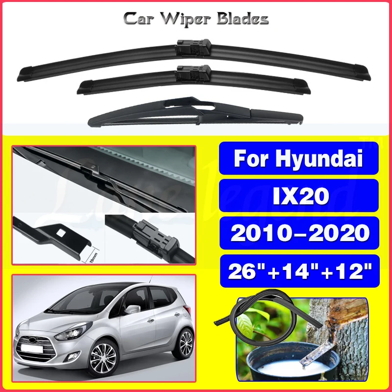 

For Hyundai ix20 2010-2020 Car Front Rear Wiper Blades Soft Rubber Windscreen Wipers Auto Windshield 26"+14"+12" 2014 2015 2016