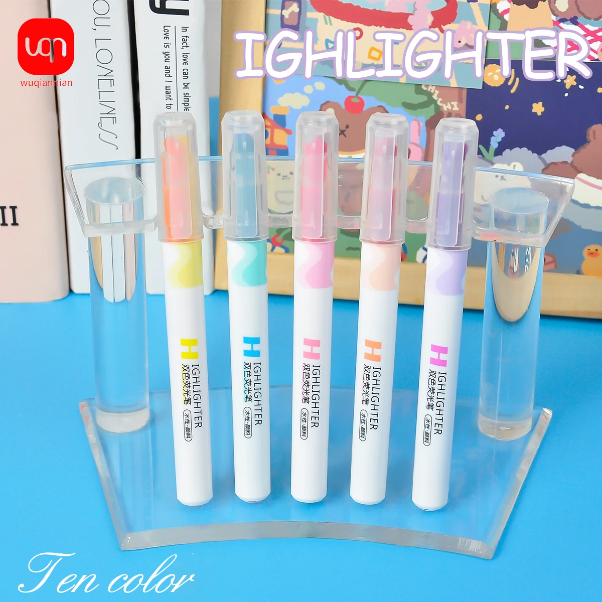 6pcs Double Line Double Color Highlighters Pen Study Marker 2 Color in 1 Marking Pens Thick Fine Work Note Markers School Office