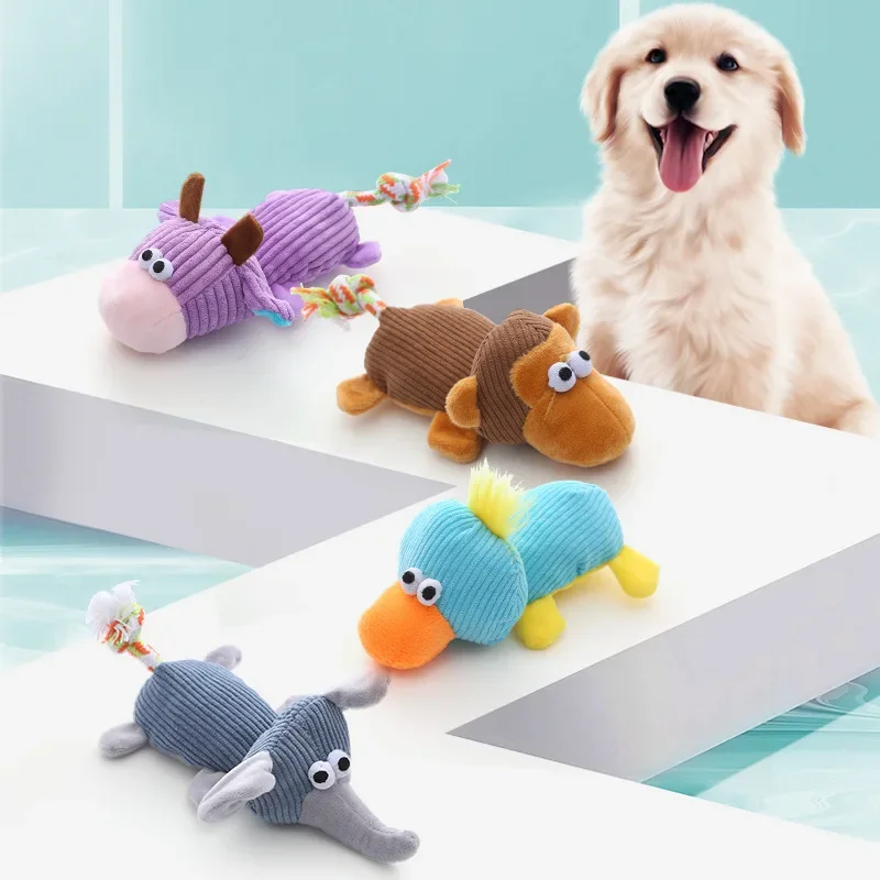 ​ ​ Niedliche Tier-Plüsch-Quietschspielzeuge für Hunde mit geknoteten Schwänzen, langlebige Kauspielzeuge für Welpen, zum Zahnen, für die Backenzähne und interaktives Spielen