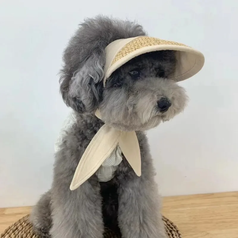 

Pet Dog Hat Small Dog Teddy Sunscreen Head Cover Bichon Frise Rustic Style Decoration Photo Accessories