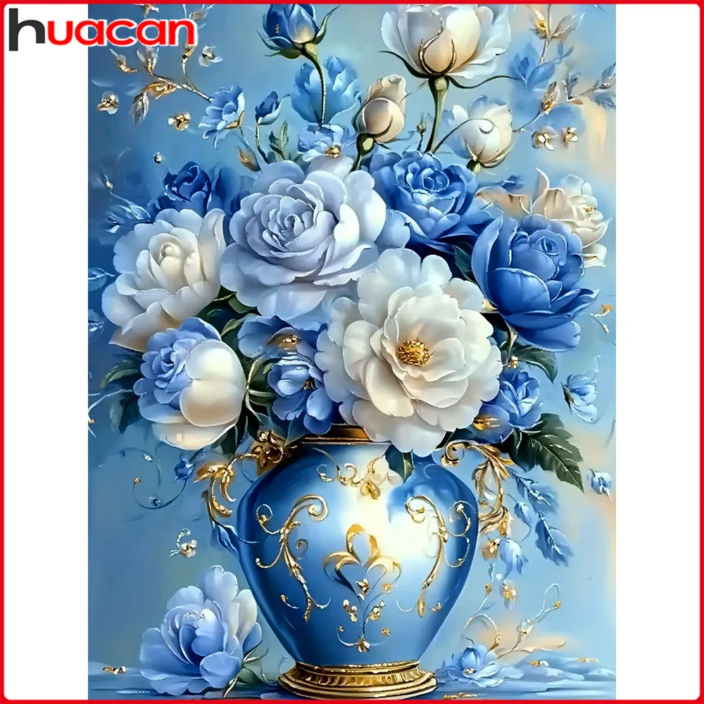 Huacan Vollquadrat Rundbohrer Diamant Malerei Pfingstrose Vase Blume Diamant Mosaik Set Heimdekoration