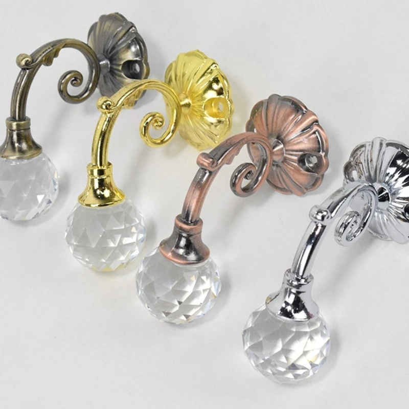 2Pcs Metal Crystal Ball Curtain Holdback Wall Tie Back Hooks Hanger Holder Window Decoration Curtain Holder Accessories