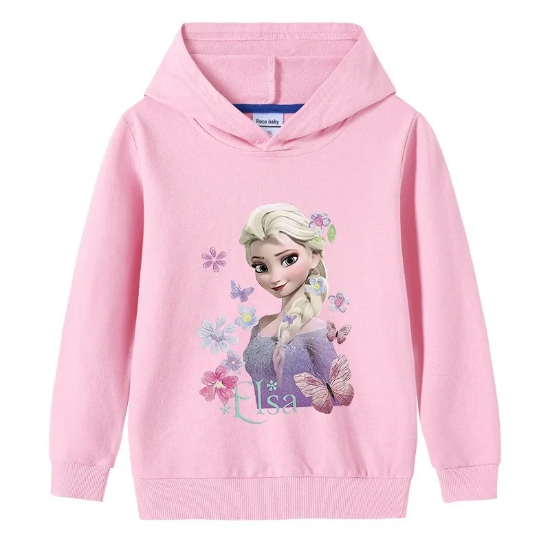 Disney Tee Shirt Quality Cotton Hooded Girl Tops for Children T-shirt Girls Long Sleeve Kids Tops Frozen Elsa Clothes 2-10Y