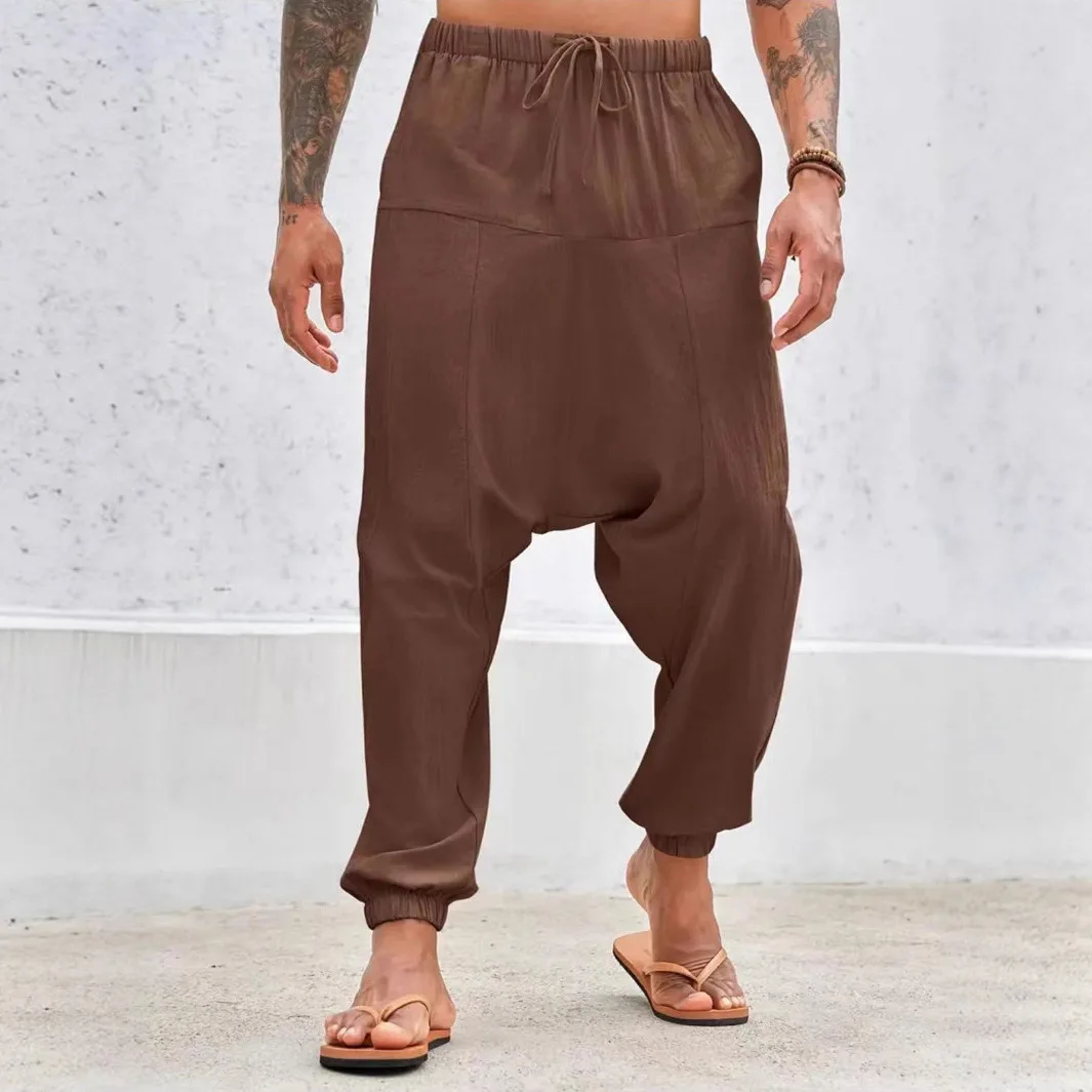 

Men's Breathable Cuffed Beach Straight Sports Cargo Pants Multi Pocket Drawstring Waist Ankle Trousers