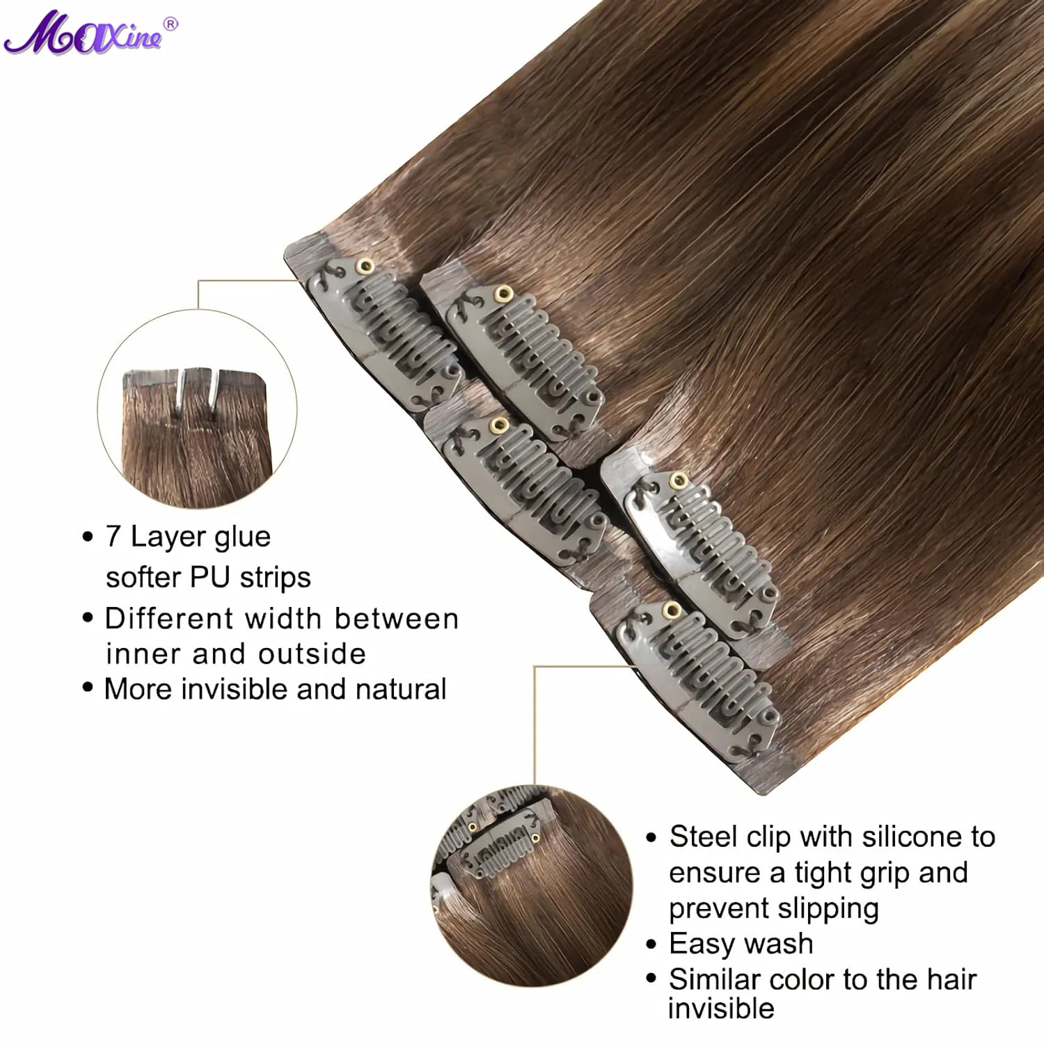 Hair Extensions Real Human Hair Ash Brown Highlights Platinum Blonde Clip in Hair Extensions 5pcs 30g 16 Inch Remy Hair Seamless