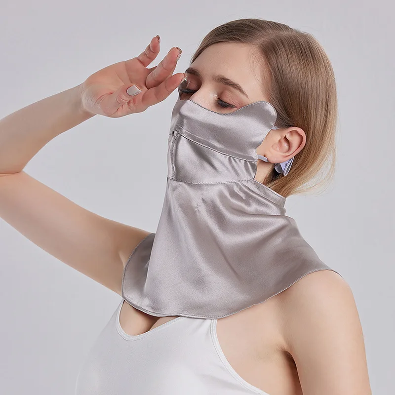 Birdtree 19MM 100% Mulberry Silk Sun Protection Mask, Ear Hanging Breathable, Mask UV Protection,3D Mask,2025 New A57813JF