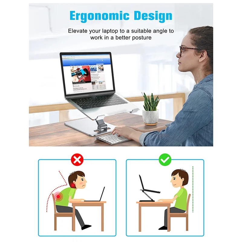 TFORU-Ergonomic Laptop Stand, Adjustable Aluminium Alloy Desk Riser For Laptops