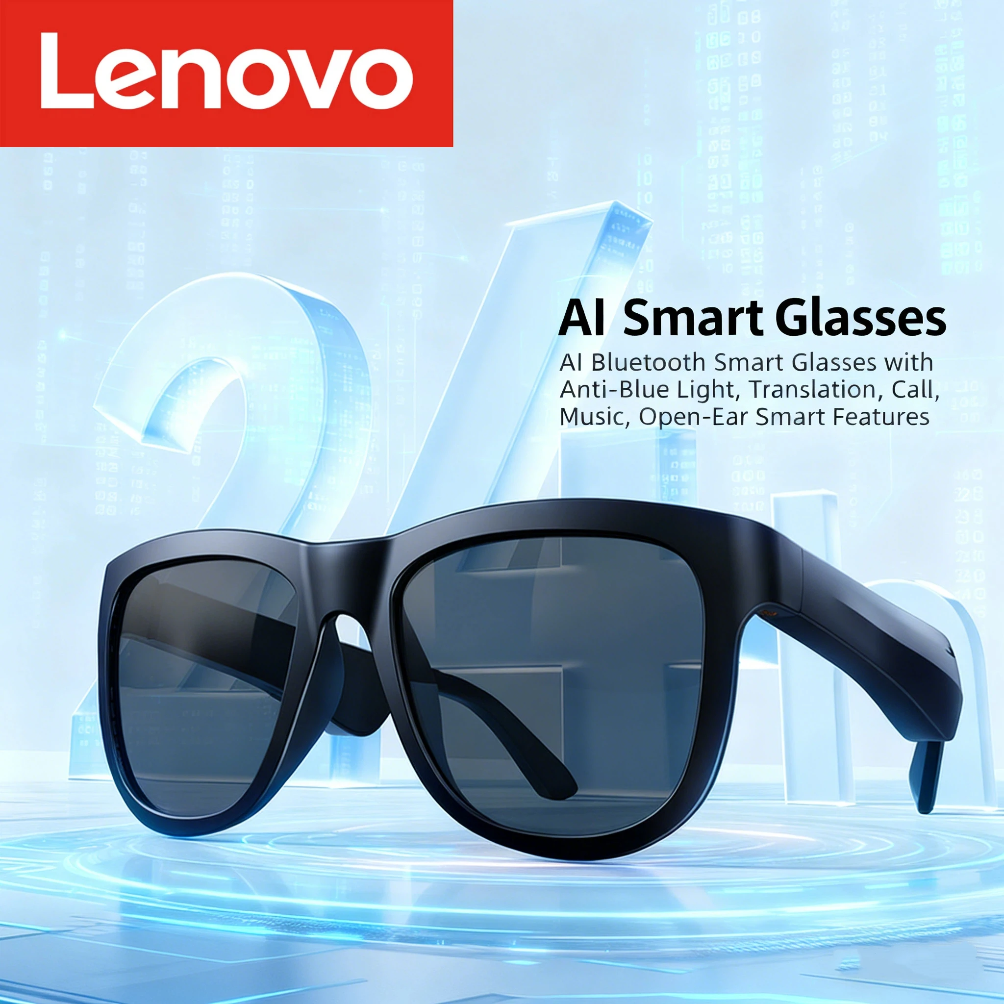 Lenovo ﻿   Gafas de Sol Inteligentes con Traducción Bluetooth AI, Traducción Inteligente, Cancelación de Ruido en Llamadas, Reproducción de Música para Estudiar y Viajar