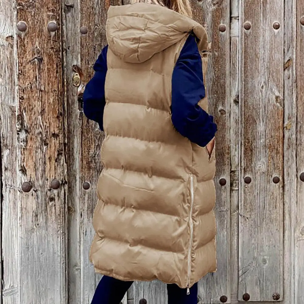 Vest Overcoat Plus Size Sleeveless Jacket Solid Color Winter Mid-Length Sleeveless Hooded Warm Cotton Waistcoat Coldproof