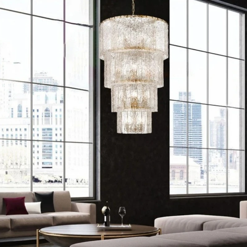 High Ceiling Glass Chandeliers Round Glass Chandelier Hanging Pendant Lights for Living Room Loft Stairway LED Pendant Lights