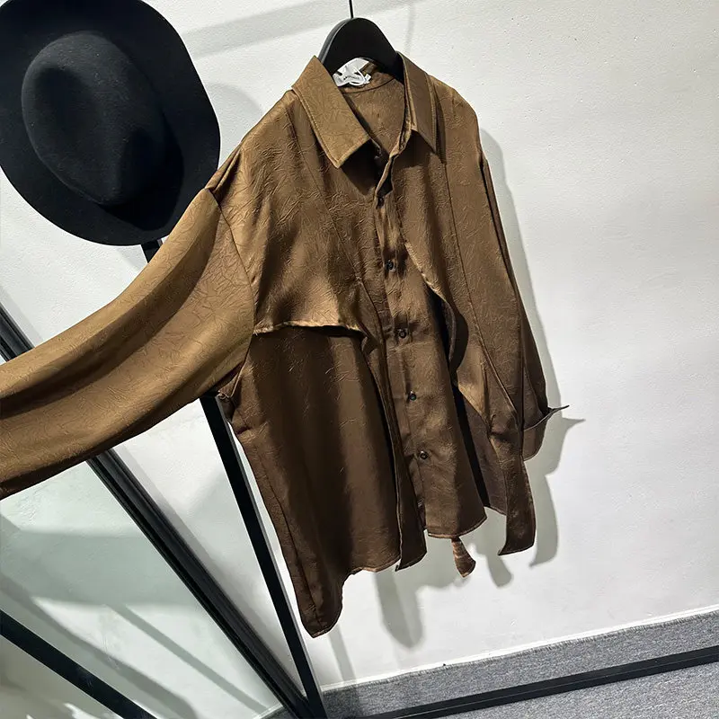 Spring Fashionable Fashion Design Irregular Avant-Garde Long-Sleeved Shirt Ruan Shuai Retro Workwear Loose Ribbon