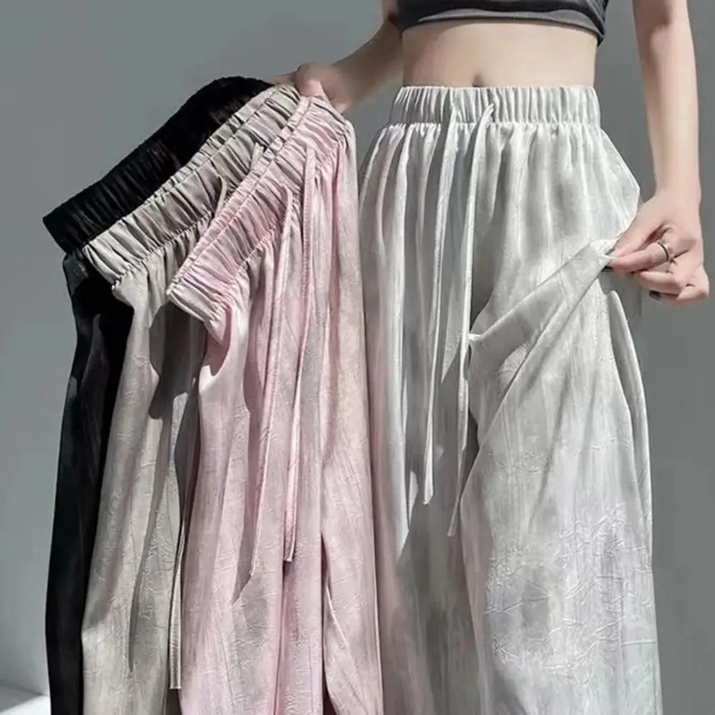 

Korean Fashion Women Suit Pants Elastic High Waist Adjustable Drawstring Wide Leg Trousers Tie Dye Print Ice Silk Long Pants