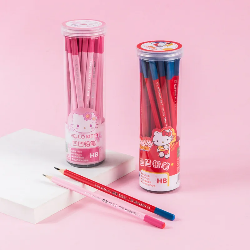 

30pcs Sanrio Hello Kitty Wooden Pencil With Eraser Anime Children Hb Painting Pen Exam Writing Concave Pencil School Stationery