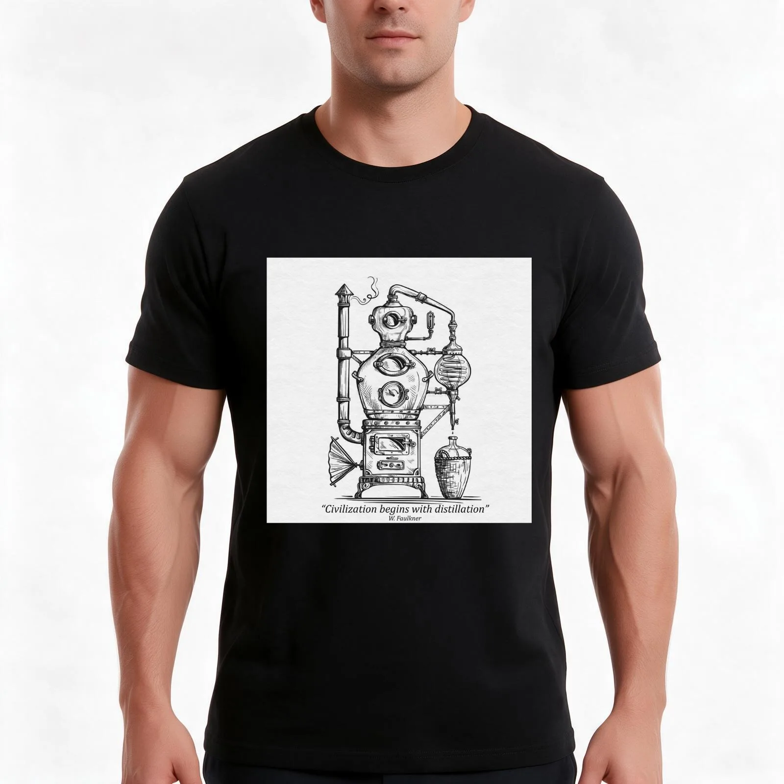 W. Faulkner, distillation, civilization T-Shirt, Summer Casual Cotton Tee, Oversized Streetwear Tops, Vintage Graphic Print