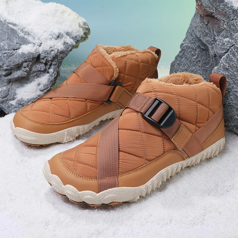 Men's Winter Boots - Waterproof Hiking Shoes Casual Hiking Shoes - Fur Collar Quilted Ankle Boots Suitable for Walking Traveling