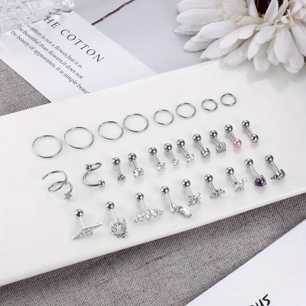 Drperfect 1Pcs Surgical Steel  16G Cartilage Earring Studs for Women Helix Tragus Conch Earrings CZ Earrings Cartilage Piercing