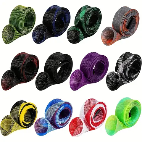 12Pcs Rod Sock Fishing Rod Sleeve Rod Cover Braided Mesh Rod Protector Pole Gloves Fishing Tools. Flat or Pointed End/Spinning o